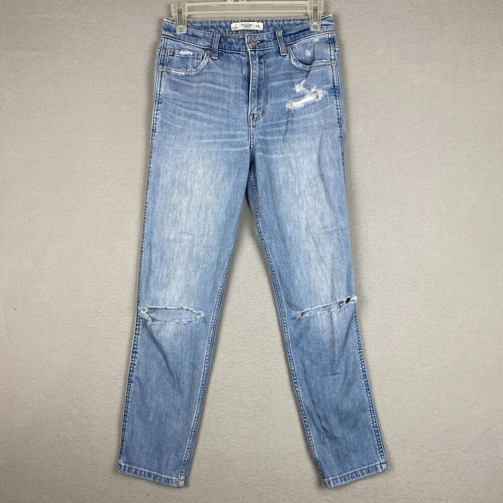 Abercrombie & Fitch Womens Size 2 (W26) Ripped Knee Jeans Light Washed Blue